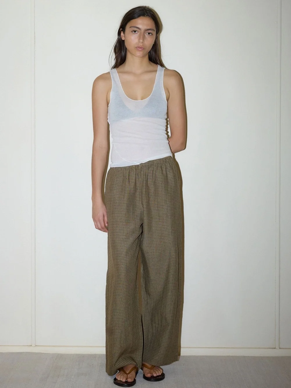 NWT Deiji Studios Linen Ease Trouser in Pine Check - Picture 2 of 5